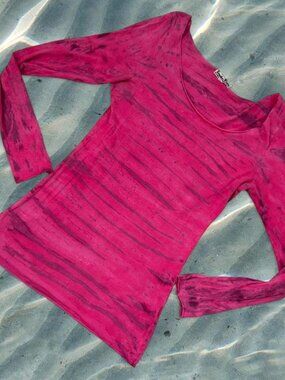 VTG Y2K Lucky Tees by Lucky Brand bright hot pink graphic tie dye long sleeve